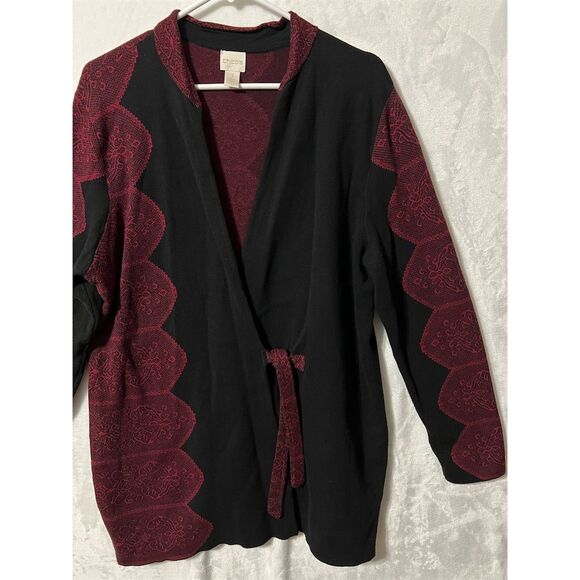 Chico's Women's Cardigan Sweater Size  (XL) Black & Red Knit Long Sleeve - Picture 3 of 7